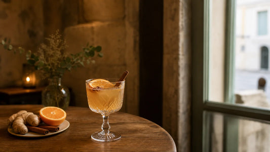 Cocktail d’hiver aux agrumes et aux épices dans un intérieur chaleureux à La Rochelle