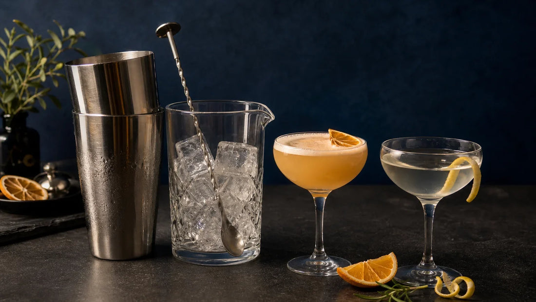 Shaker et verre à mélange illustrent deux textures de cocktail