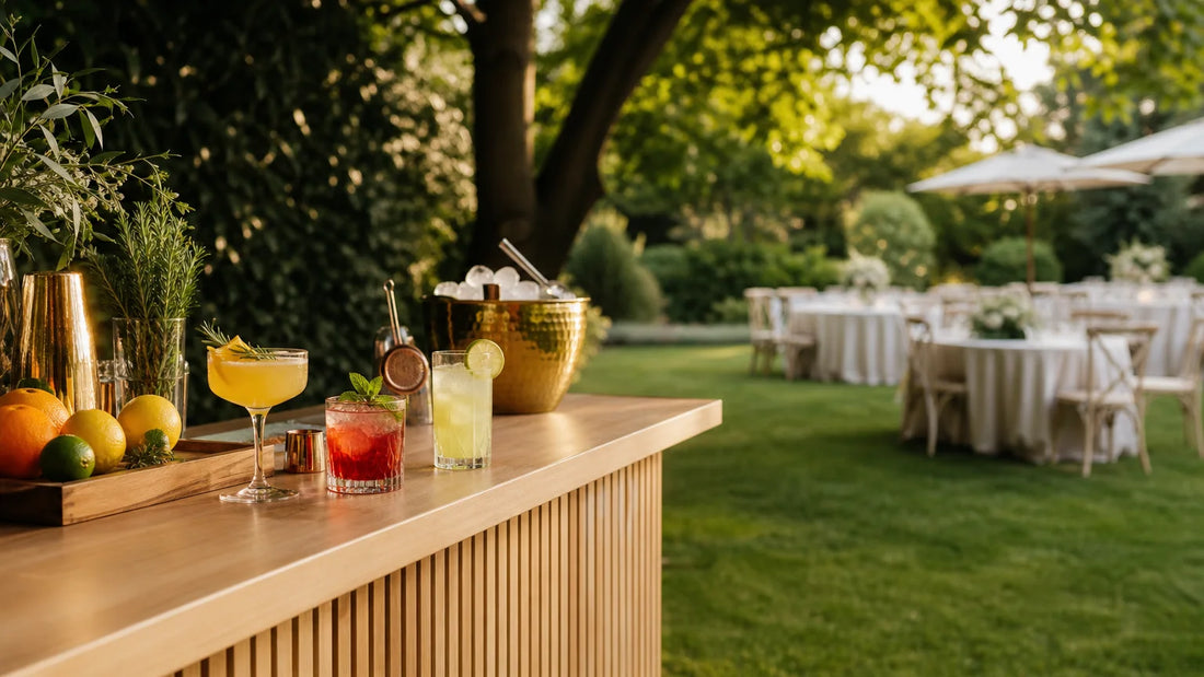 Bar à cocktails mobile installé pour une réception de mariage
