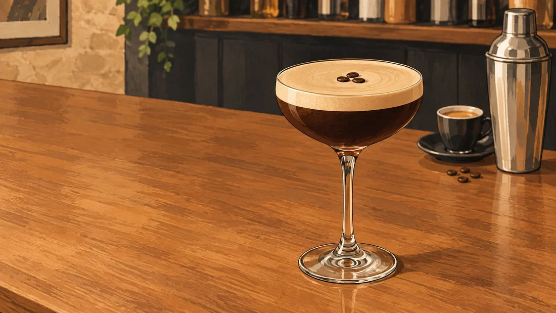 Espresso Martini mousseux garni de trois grains de café