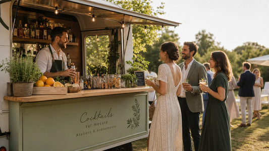 Bar à cocktails mobile installé lors d’un événement en France