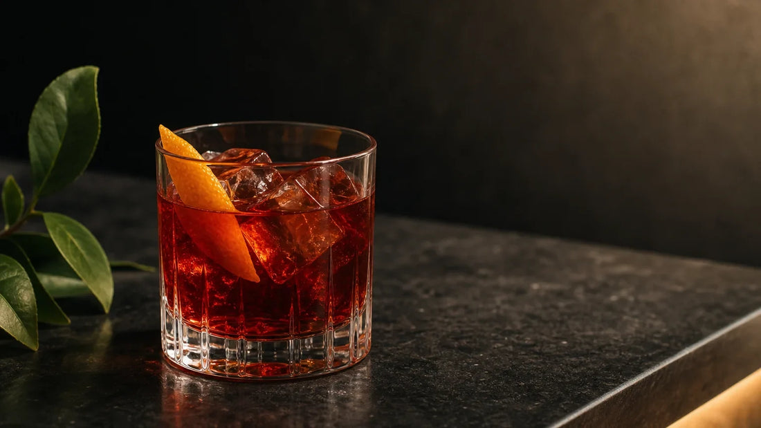 Un Negroni rouge rubis avec un zeste d’orange