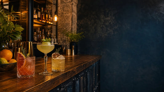 Comptoir de bar à cocktails dans une ambiance de soirée à La Rochelle